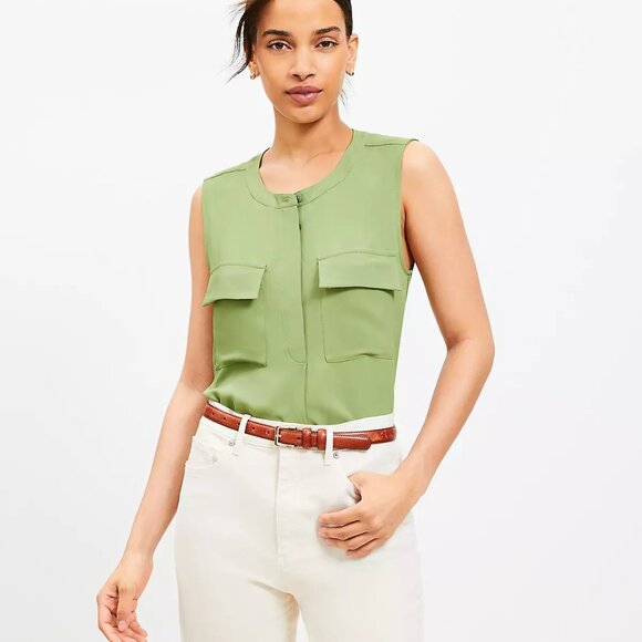 Loft Utility Pocket Shell Women's Blouse Size XS Green - Picture 1 of 6
